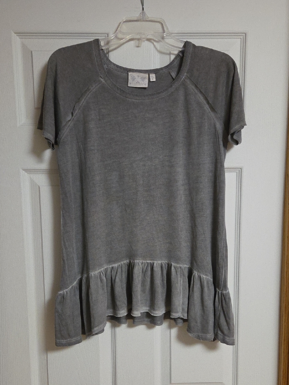 Dantelle Washed Gray Short Sleeve Ruffle Hem Top